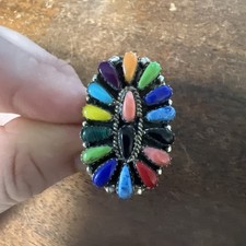 Native American Navajo Womens Turquoise Multi Stone Cluster Ring Size 5 A Zuni