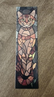 Bookmark Beige Brown Stained Glass Cat, Gothic Style Cat Bookmark,5.90''x1.57''
