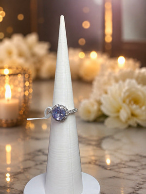 Purple Round Stone Prong Set Silver Tone Cocktail Ring, Size 7