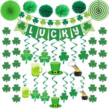 40ct St. Patrick's Day Decorations Kit, Hanging Swirls, Banner, Shamrock Garl...