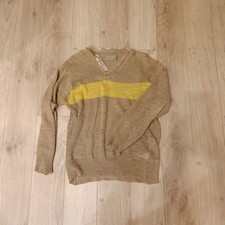 COMME des GAR ON V Neck Knit Beige Yellow Stripe Used