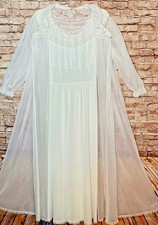 Vtg 1950s Radcliffe Peignoir Nightgown Negligee Set Long White Nylon Sz M 