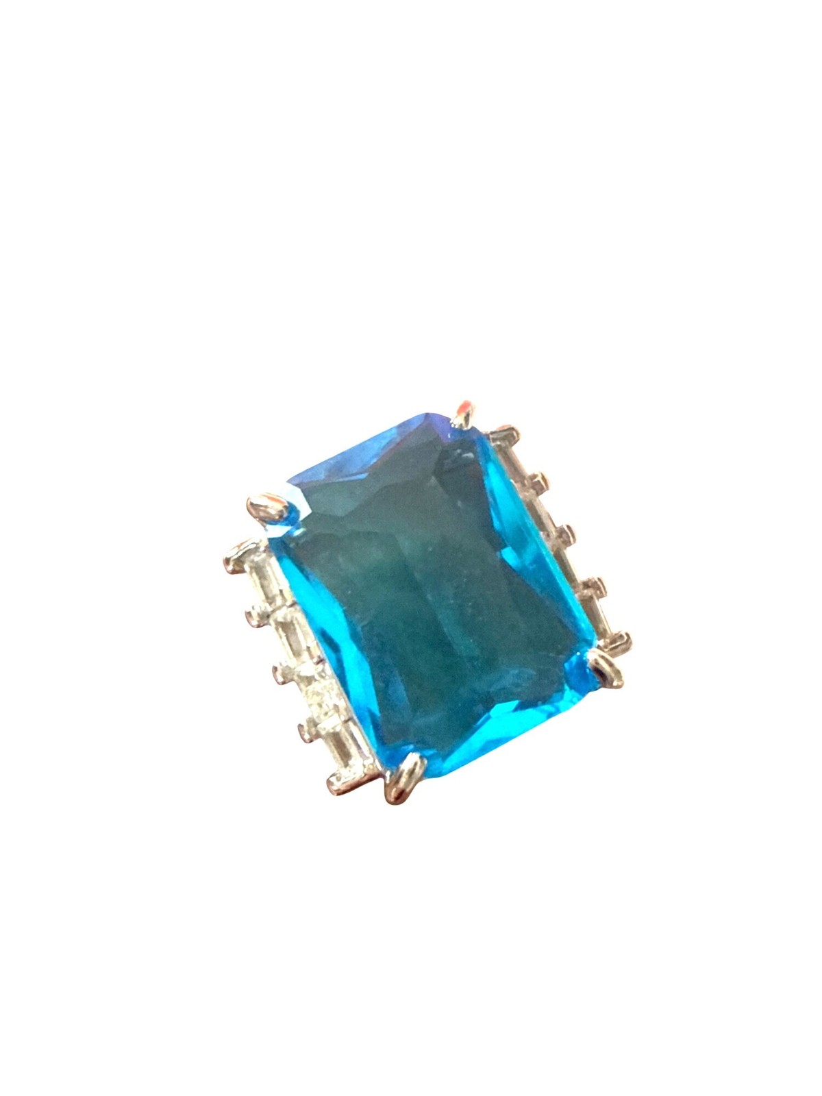 Stunning Blue Topaz Statement Ring Emerald Cut Ge… - image 6