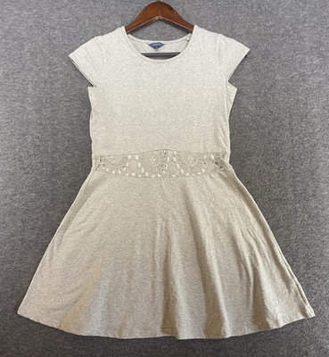 Guess Kids Girls Sz 12Y Short Cap Sleeve Gray Lace Waist Detail Fit Flare Dress