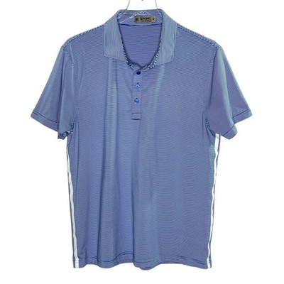 G/Fore M Mens Feeder Surf Blue Stripe Tech Piqué Polo Golf Preppy Active Sports