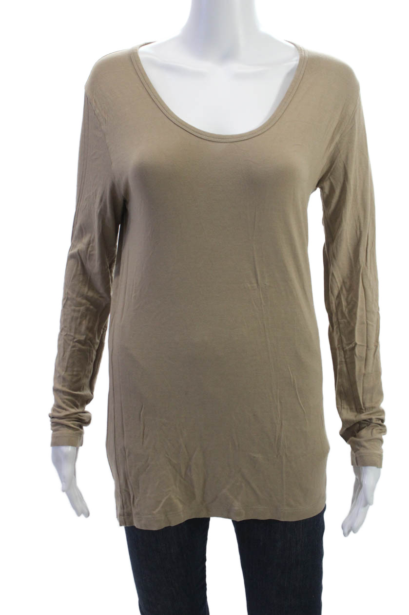 The Simple Folk Womens Basic Beige Long Sleeve T … - image 1