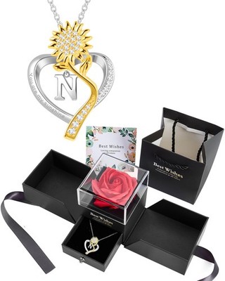 AMYSHETO Birthday Gifts for Women Preserved Real Rose with Sunflower Initial
