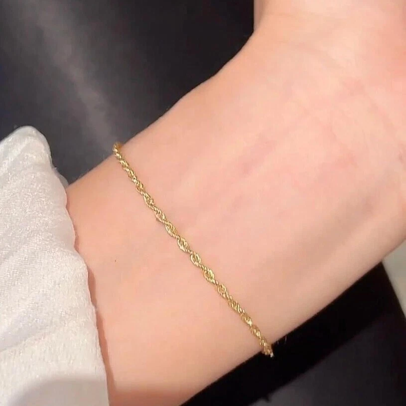 Real Solid 18k Gold Twist Chain Bracelet Charm Fine Jewelry - Image 3 of 4