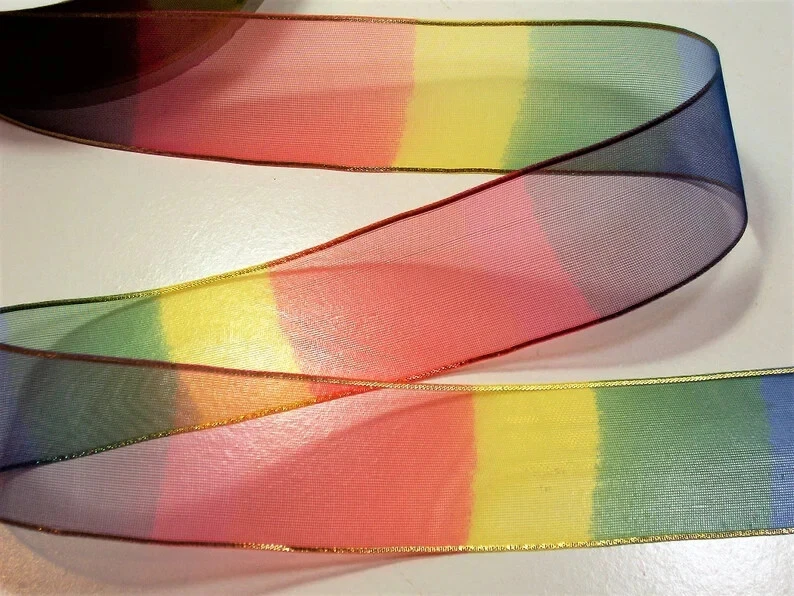 Rainbow Sheer Organza Ribbon 1 1/2" x 9 yards Schiff Gold Edge Bow Crafts B65 - Image 2 of 4