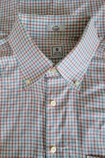 Peter Millar Mens Plaid Long Sleeve Button Down Shirt 100 Cotton Sz Large Blue
