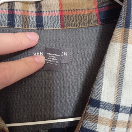 Men's Van Heusen Dress Shirt 17 17 1/2 Size L Plaid Stripes Long Sleeve - Picture 3 of 5