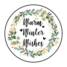 30 1.5" WARM WINTER WISHES THANK YOU ORDER ENVELOPE SEALS LABELS STICKERS