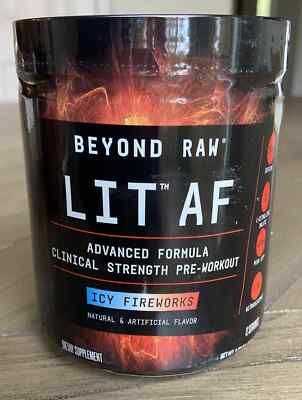 GNC BEYOND RAW LIT AF Pre-Workout sugar-free powder - Icy Fireworks 12 servings