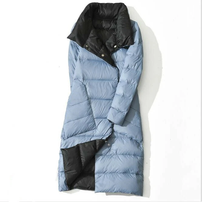 Womens Two Sides Wear Long Parka Ultra Light White Duck Down