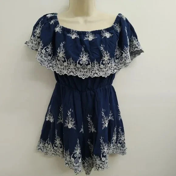 AGACL Womens Jumpsuit Medium Blue Shorts Sleeve Beach Summer Ladies - Image 2 of 4