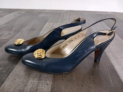 Vintage Salvatore Ferragamo Slingback Heels Blue Leather Vintage Salvatore Ferragamo Slingback Heels Blue Leather