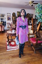 New Designer FENDI Couture Pink fur  green suede trim Coat Jacket S 42 4-8