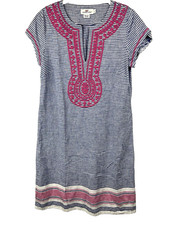 Vinyard Vines  Dress Size 2 Linen Cotton Blue Pink Stripe Short Sleeve Beachy