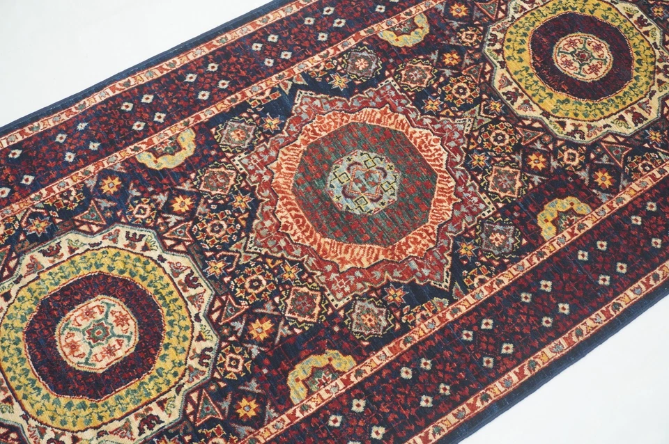 3 x 6 ft Navy Blue Turkish Mamluk Fine quality Hand knotted Medallion Runner Rug - Image 3 of 4