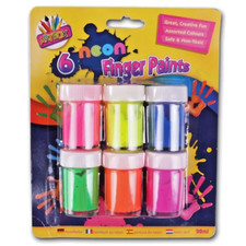 6 Pots Neon Finger Paints Non Toxic Children/Kids Hand Foot Prints Stamp Art