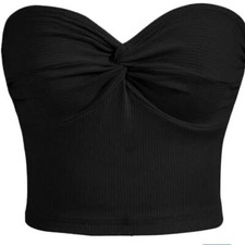 Black ribbed twist front tube top