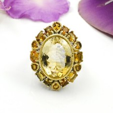 Stylish Yellow Citrine Gemstone 925 Sterling Silver Women Wedding Ring Jewelry
