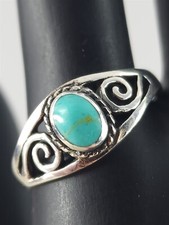 Solid Sterling Silver Blue Stone Swirls Ring Size - 2.4 Grams