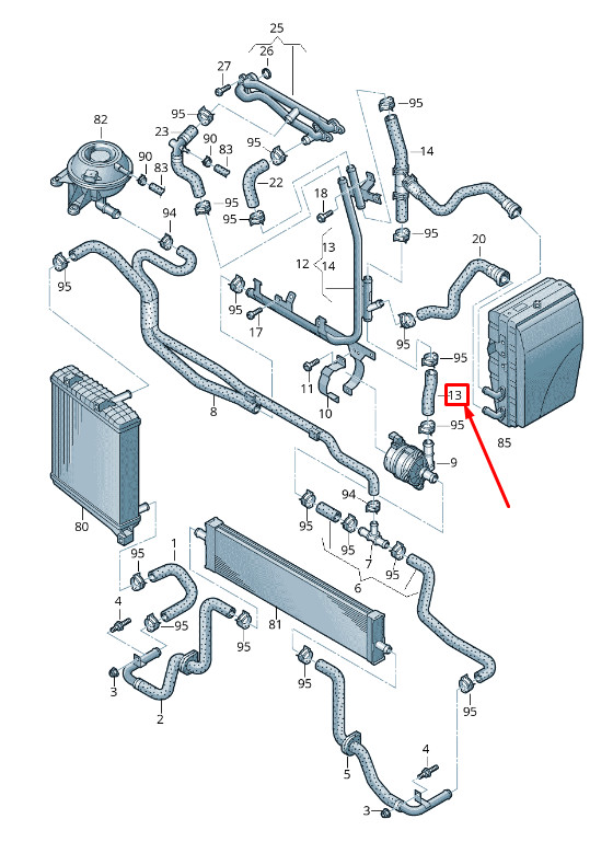 Durite de liquide de refroidissement moteur pour VW Touareg 7P 7P0121101J