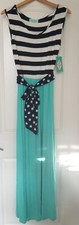 SALE 🔥 Maxi Dress Large Striped Top Blue Bottom Polka Dot Belt Soft Comfy NWT