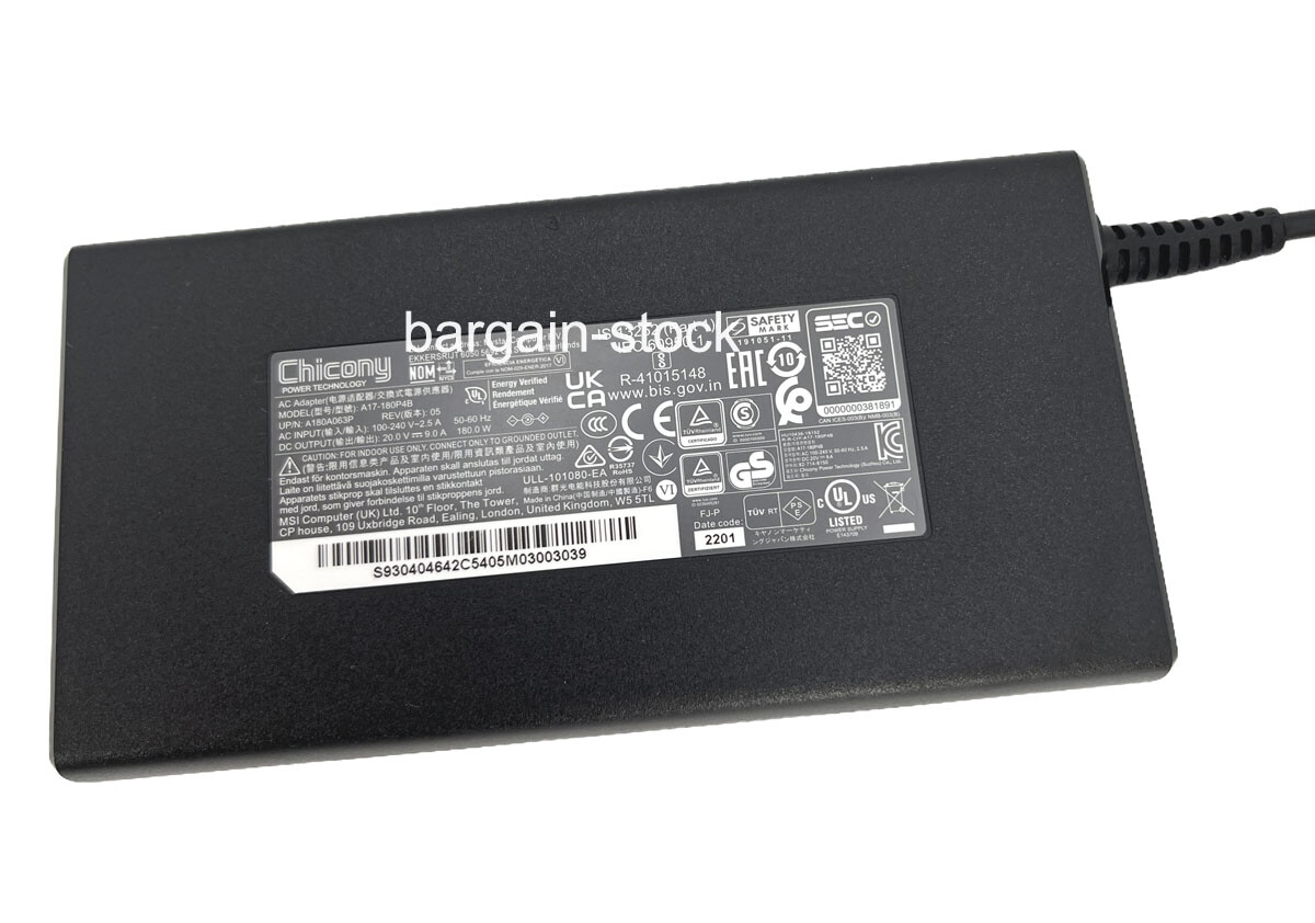 CHICONY ￼MSIノート用ACアダプターA17-180P4B 送料無料 純正新品 Chicony A17-180P4A A17-180P4B 20V 9A 180W AC