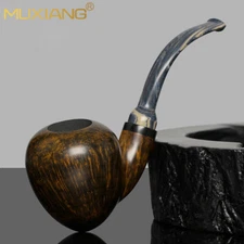 MUXIANG Smooth Freehand Pipe Handmade Briar Wood Tobacco Pipe Bent Ebonite Stem