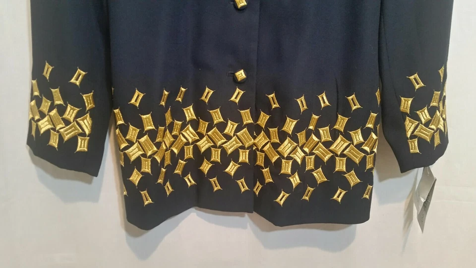 Blazer Traje Chaqueta St. Anthony Noche Azul Marino Bordado Dorado Talla 18 Abrigo Foto 4 de 4