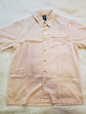 Mens North Face Large Short Sleeve Plaid Button Up Orange