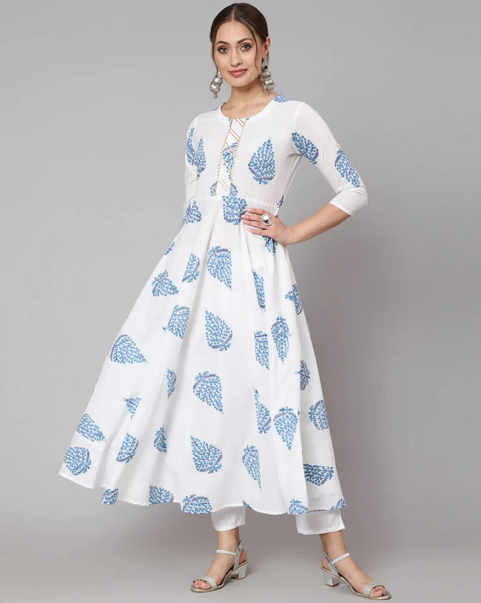 White anarkali best sale top