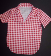 Boys Medium Red White Gingham Dance Costume top Clogging short sleeve stretch