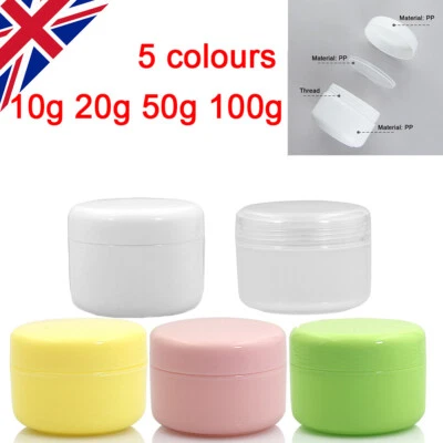 10-100g Plastic Jar Pot Sample Empty Container Cream Makeup Cosmetic UK