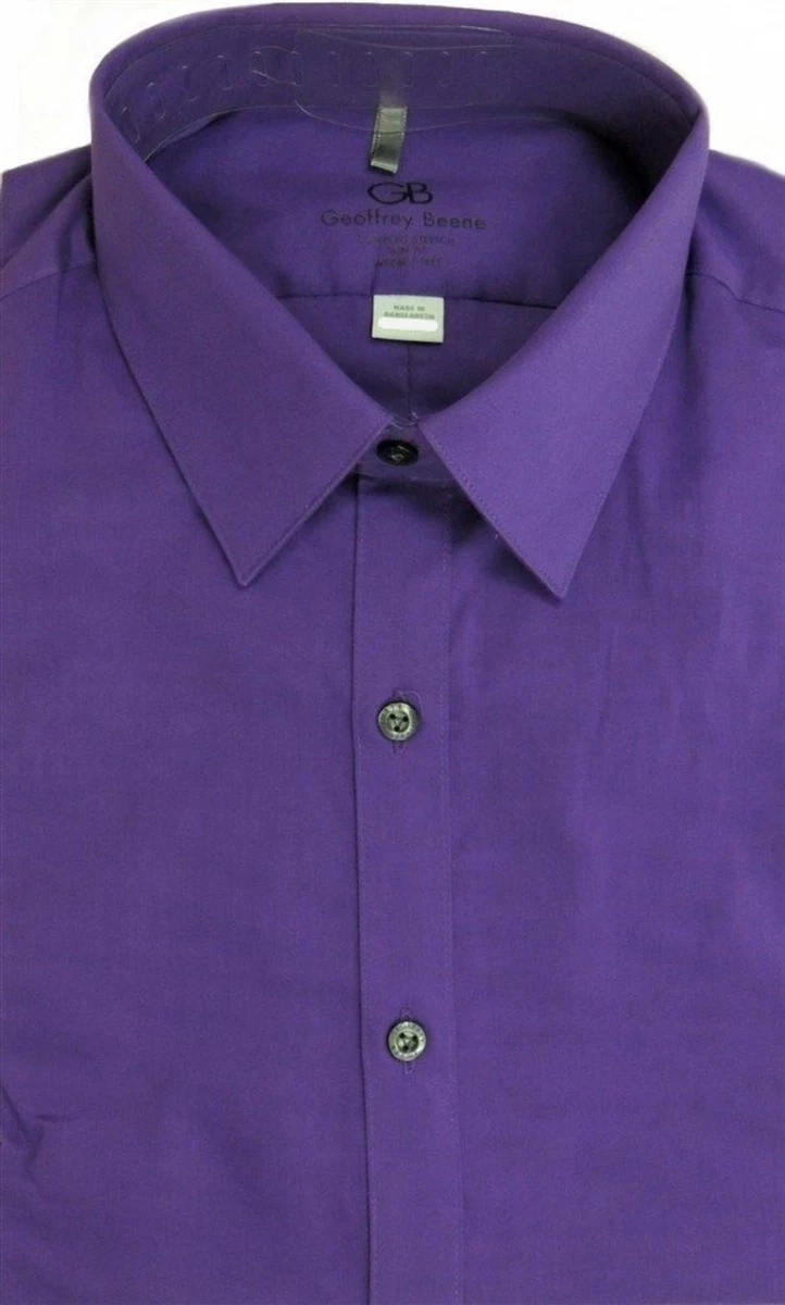Geoffrey Beene Comfort Stretch Slim Fit Dress Shirt Solid Purple