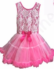 Popatu Pink Tutu Dress, White Lace Overlay, Girls Sz 6X-7, Three Layers Lined