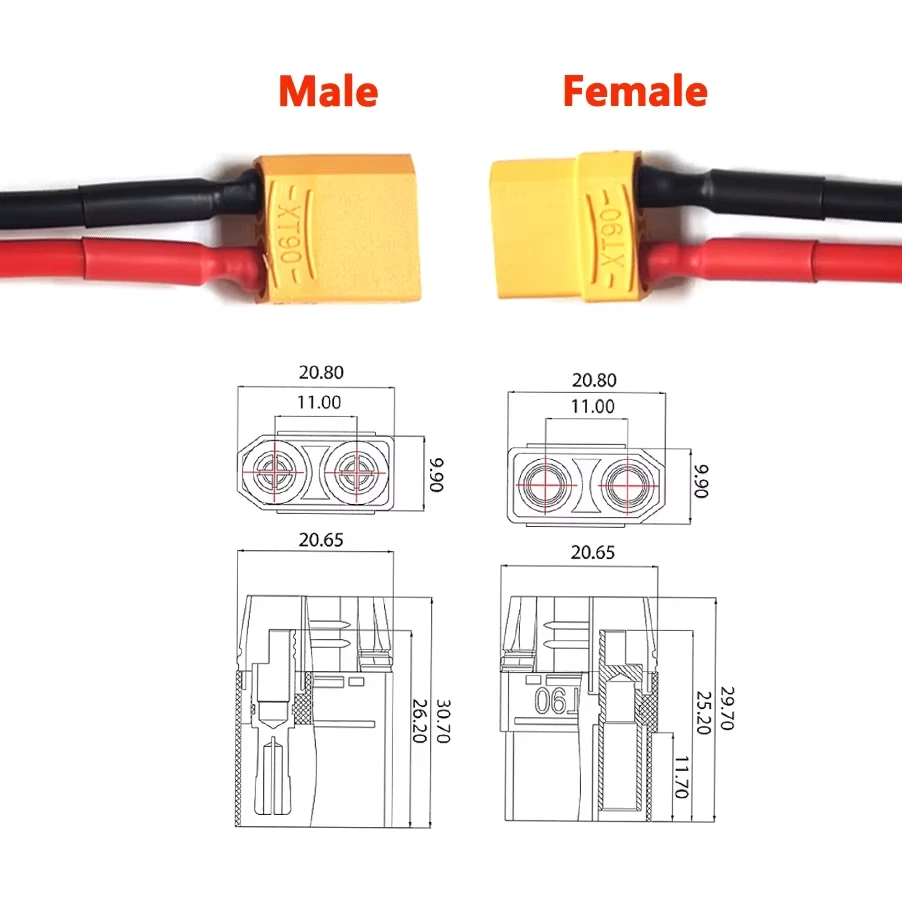 Male & Female XT90 connector pigtail/cable 100mm 14 AWG Silicone RC Wire UK - Image 2 of 4