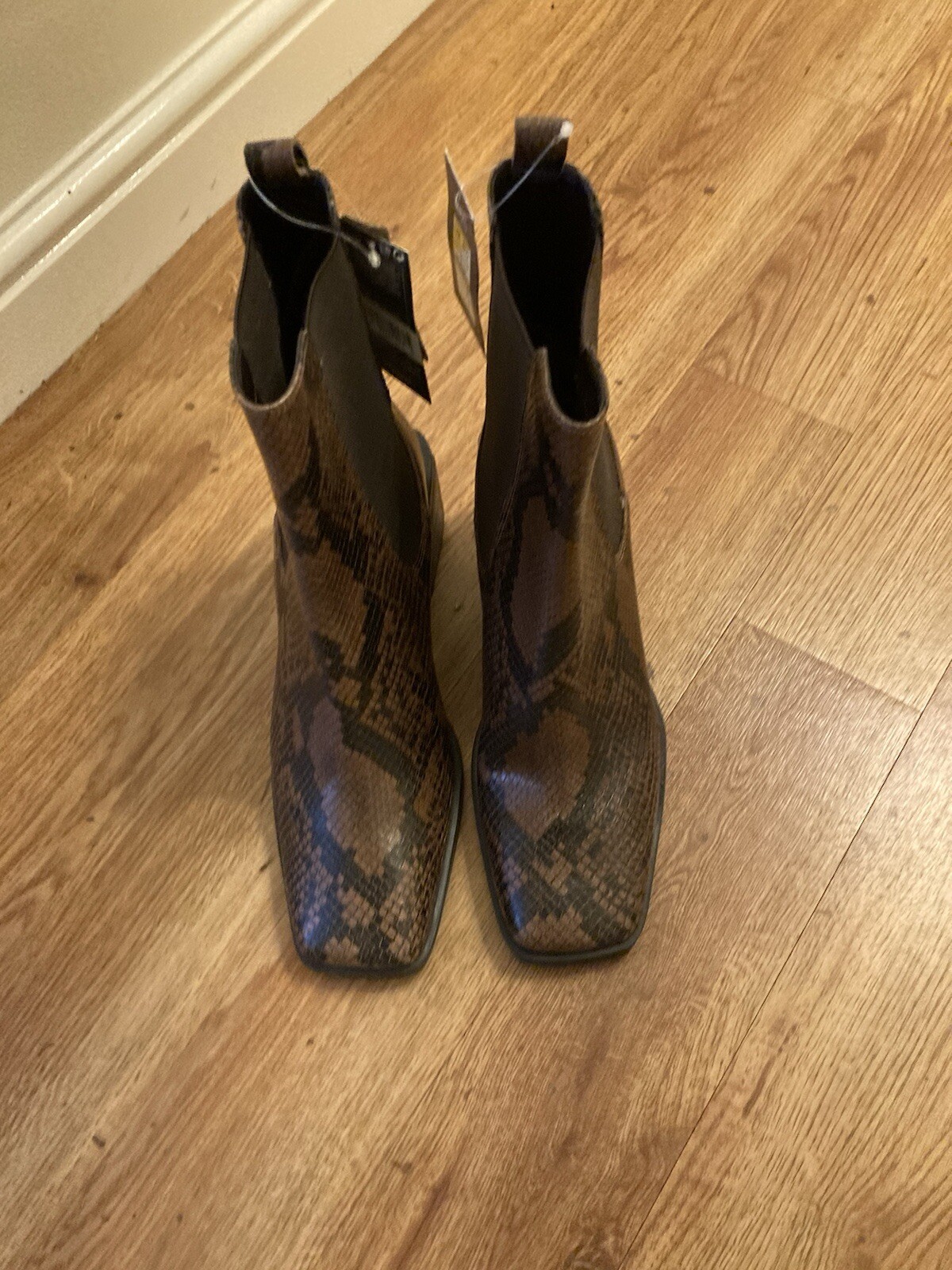 M And S Leather Ankle Boots. Snake Skin Effect In Brown image 2