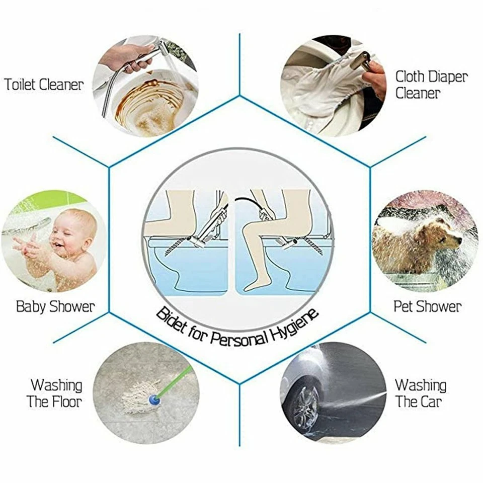 Bidet Brause Set Schlauch + Halter Dusche Edelstahl Hand WC Duschkopf Hygiene - Bild 3 von 4