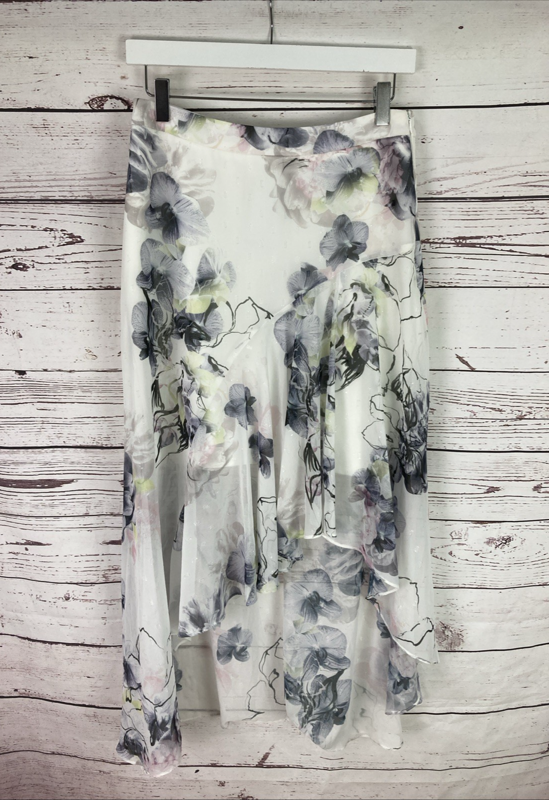 Coast Amber Skirt size 10 white floral printed chiffon hi-low floaty skirt BNWT