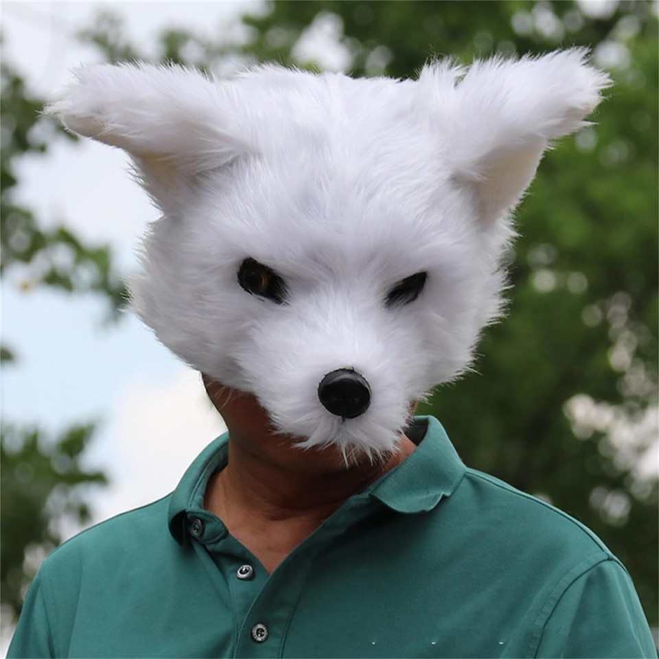 Realistic Furry Fox Mask,Fursuit Half Face Animal Mask,White Fox Mask