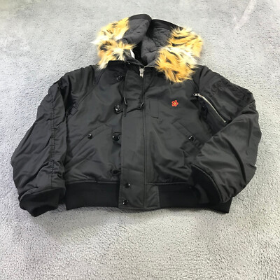 KENZO Jacket Mens Small Hoodie Boke Flower Coat Short Parka Faux