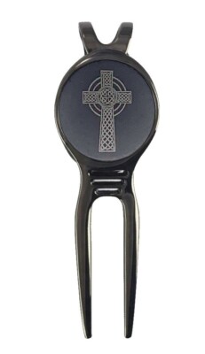 Celtic Ritual Markers Celtic Cross Spiritual Golf Ball Marker +Black Gunmetal Divot Laser ...