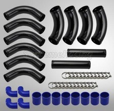 Universal Black Front Mount Intercooler Piping Kit Wblue Couplers 12 Pieces 3