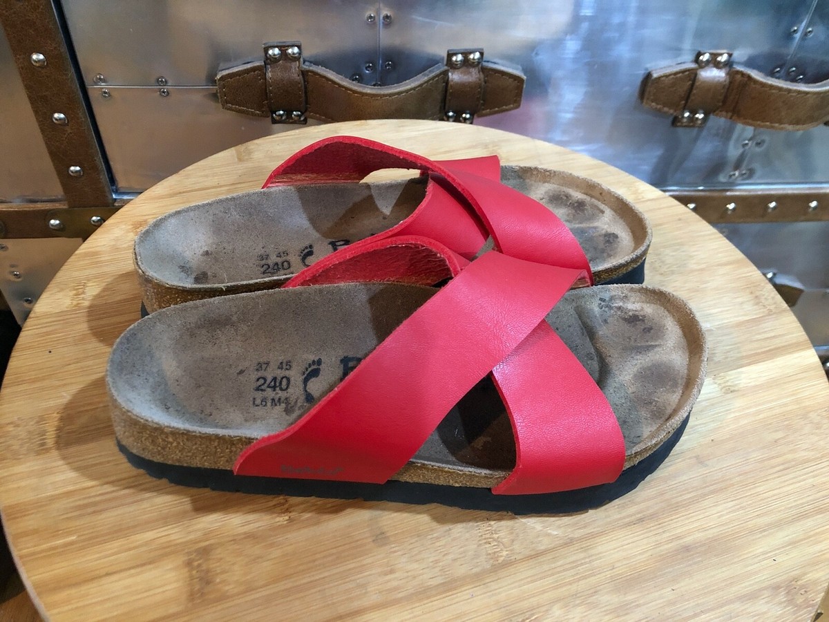 Birkenstock Betula FussBett Unisex Slide Sandals Criss Cross Red