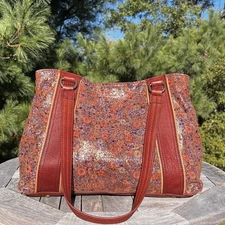 AMERICAN LEATHER CO Val Perfect Satchel Vintage Floral Brown Leather Handbag