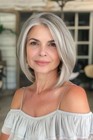 Short Bob Silver Gray with White Blonde Highlight 100% Human Hair Lace Front Wig