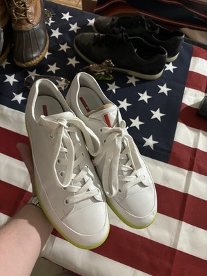Prada Sport white leather with neon green sole 4E 2486 Men s Sz 10
